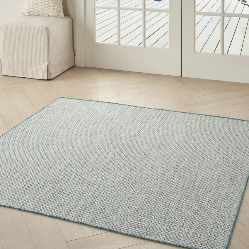 5' Blue Square Geometric Power Loom Area Rug Photo 5
