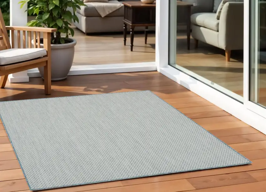 5' Blue Square Geometric Power Loom Area Rug Photo 1