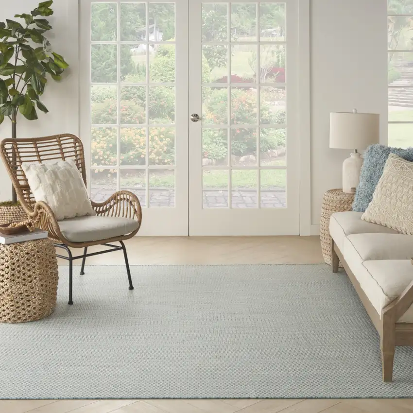 6' Blue Square Geometric Power Loom Area Rug Photo 6