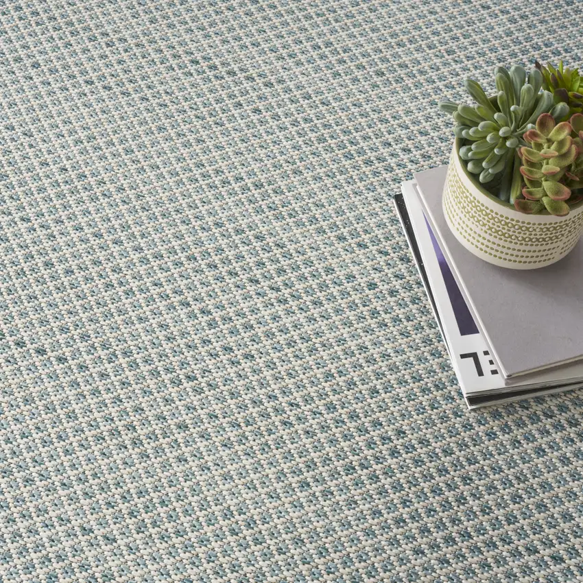 6' Blue Square Geometric Power Loom Area Rug Photo 6