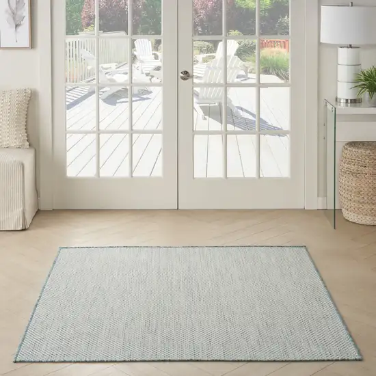 4' Blue Square Geometric Power Loom Area Rug Photo 6