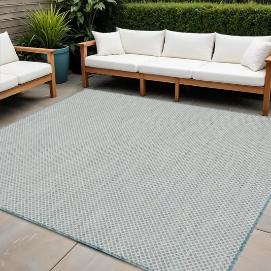 4' Blue Square Geometric Power Loom Area Rug Photo 1