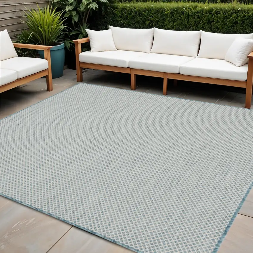 4' Blue Square Geometric Power Loom Area Rug Photo 1