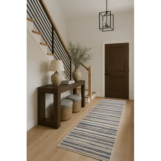 8' Blue Striped Runner Rug Photo 4