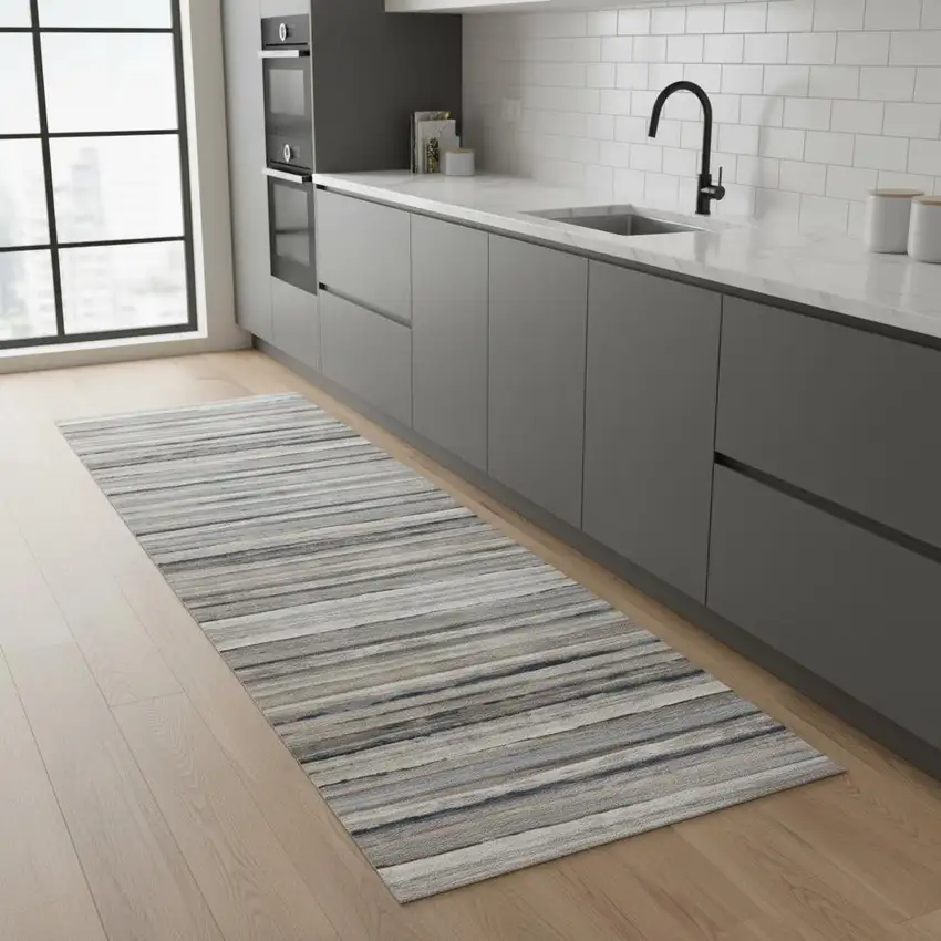 8' Blue Striped Runner Rug Photo 1