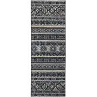 Photo of 8' Blue Tan And Black Geometric Power Loom Distressed Stain Resistant Runner Rug
