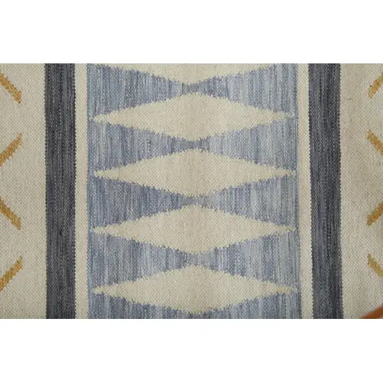 8' Blue Tan And Pink Moroccan Hand Loomed Area Rug With Fringe Photo 5