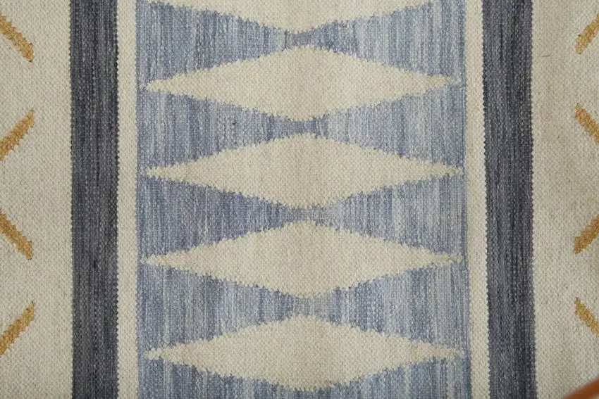 8' Blue Tan And Pink Moroccan Hand Loomed Area Rug With Fringe Photo 5