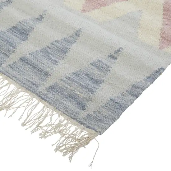 8' Blue Tan And Pink Moroccan Hand Loomed Area Rug With Fringe Photo 4