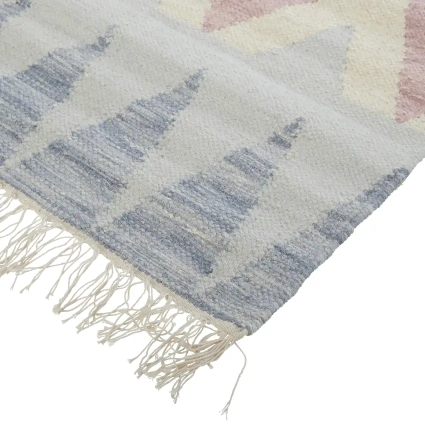 8' Blue Tan And Pink Moroccan Hand Loomed Area Rug With Fringe Photo 4