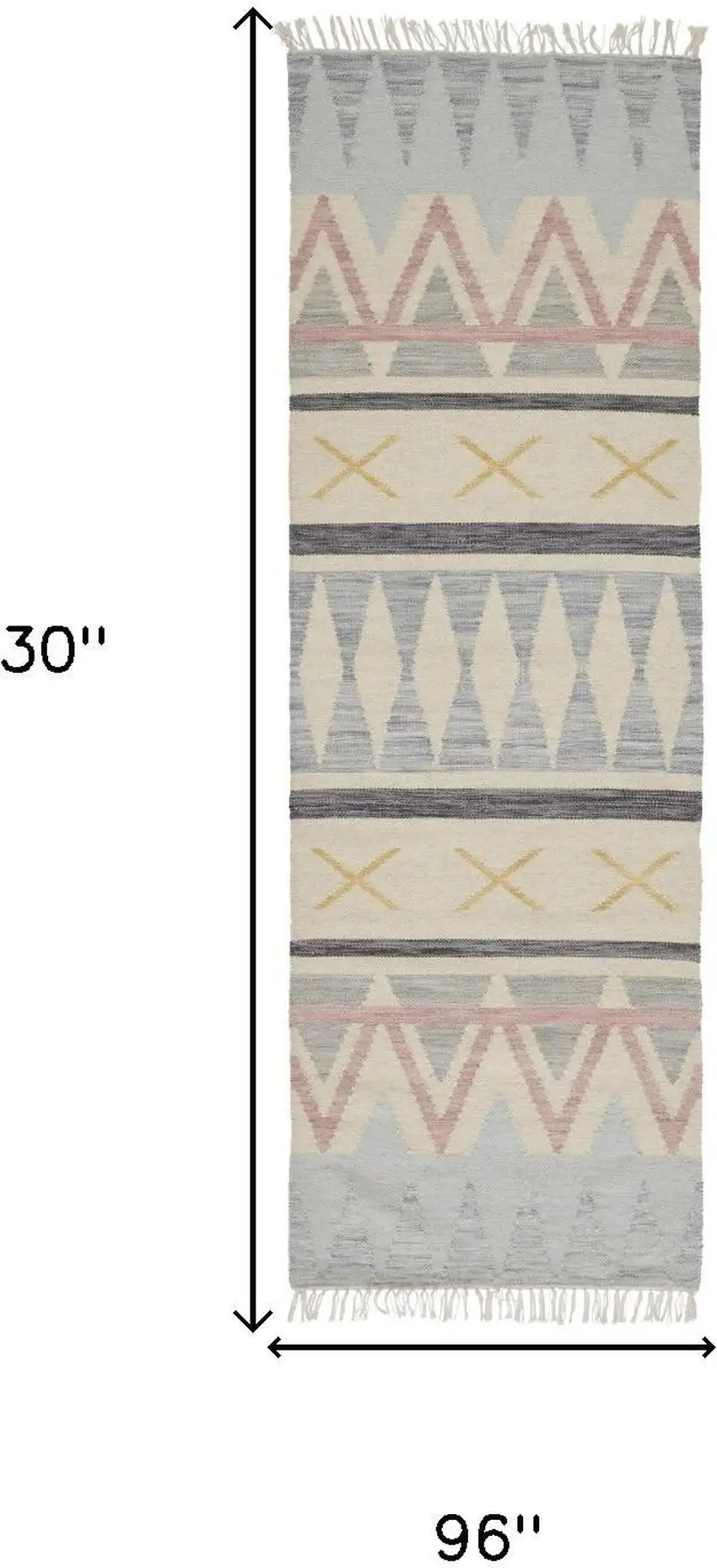 8' Blue Tan And Pink Moroccan Hand Loomed Area Rug With Fringe Photo 7