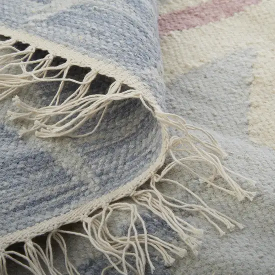 8' Blue Tan And Pink Moroccan Hand Loomed Area Rug With Fringe Photo 6
