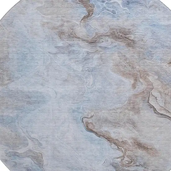 8' Blue Taupe And Beige Abstract Washable Round Rug With UV Protection Photo 2