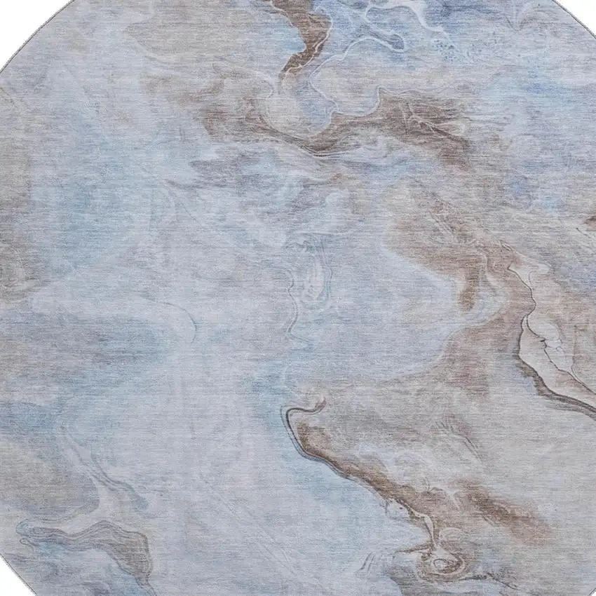 8' Blue Taupe And Beige Abstract Washable Round Rug With UV Protection Photo 2