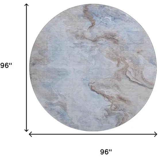 8' Blue Taupe And Beige Abstract Washable Round Rug With UV Protection Photo 9