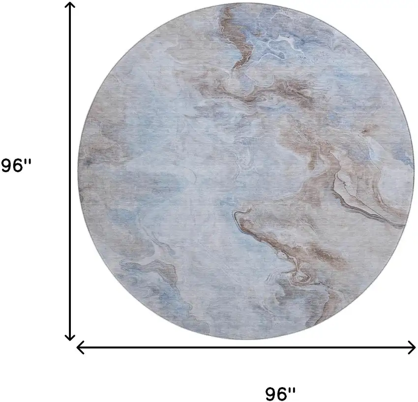 8' Blue Taupe And Beige Abstract Washable Round Rug With UV Protection Photo 9