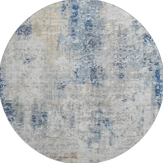 8' Blue Taupe And Ivory Abstract Washable Round Rug With UV Protection Photo 4