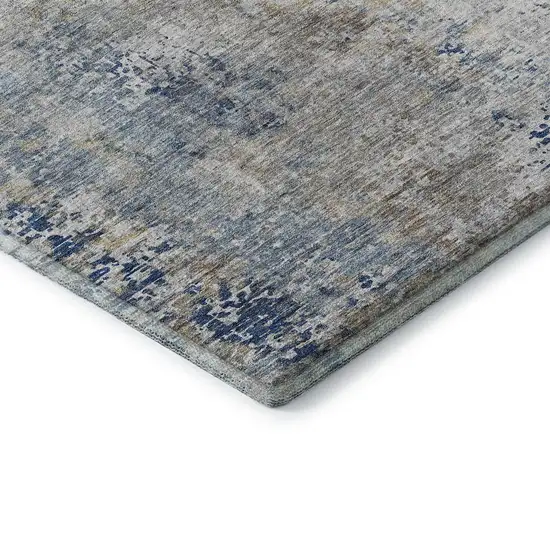 8' Blue Taupe And Ivory Abstract Washable Round Rug With UV Protection Photo 7