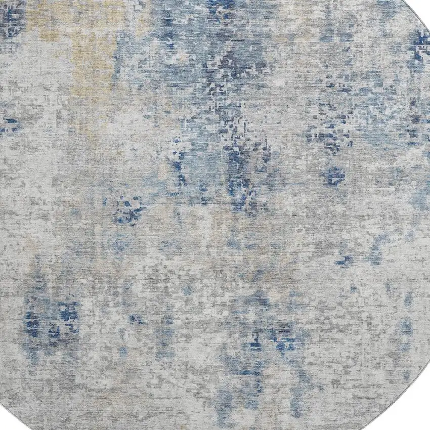 8' Blue Taupe And Ivory Abstract Washable Round Rug With UV Protection Photo 3