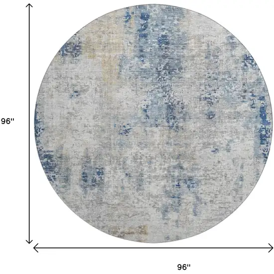 8' Blue Taupe And Ivory Abstract Washable Round Rug With UV Protection Photo 3