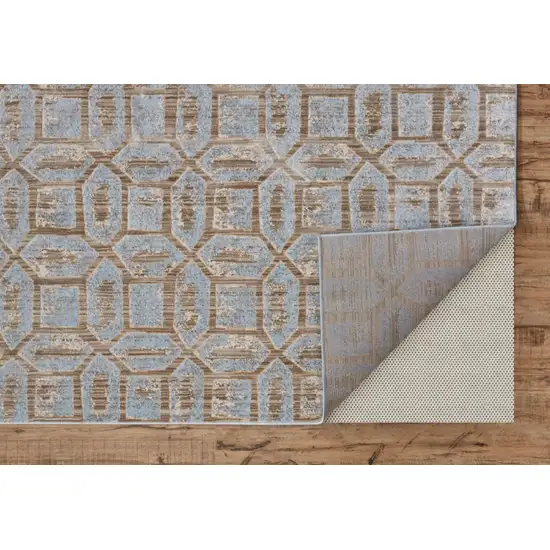 8' Blue Taupe And Ivory Floral Distressed Stain Resistant Runner Rug Photo 4