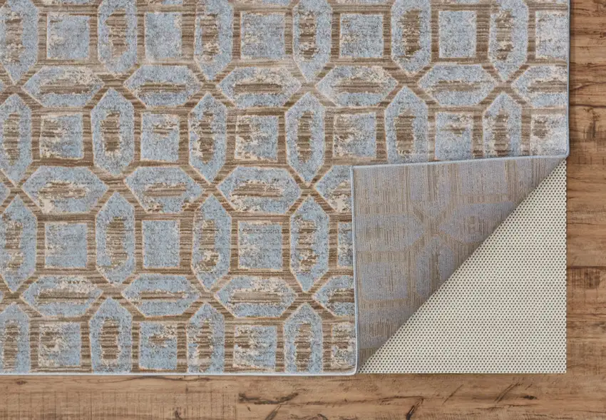 8' Blue Taupe And Ivory Floral Distressed Stain Resistant Runner Rug Photo 4