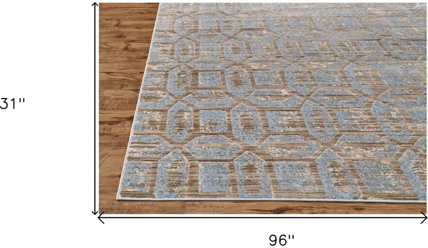 8' Blue Taupe And Ivory Floral Distressed Stain Resistant Runner Rug Photo 7