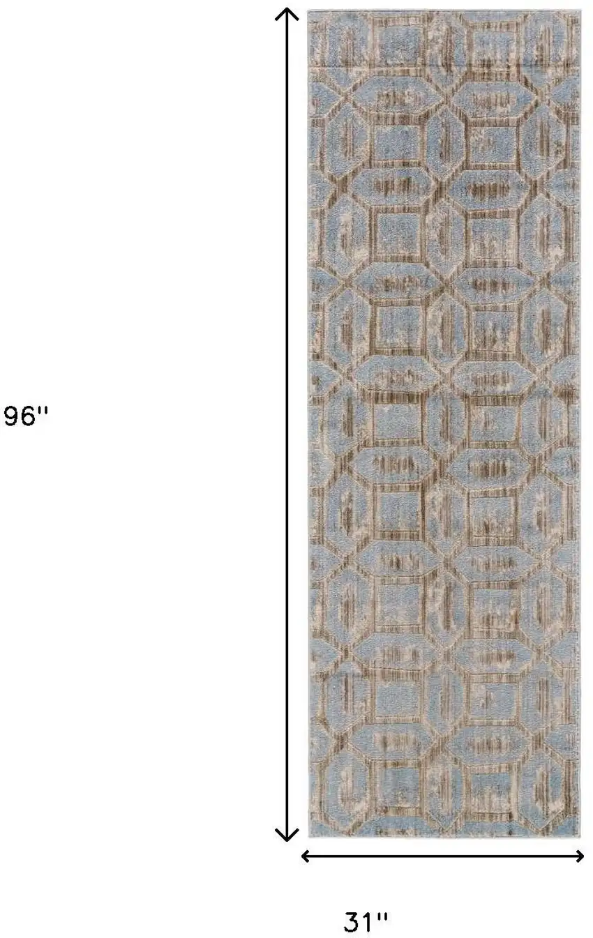 8' Blue Taupe And Ivory Floral Distressed Stain Resistant Runner Rug Photo 9