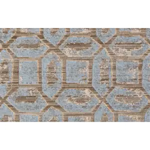 Photo of 8' Blue Taupe And Ivory Floral Distressed Stain Resistant Runner Rug