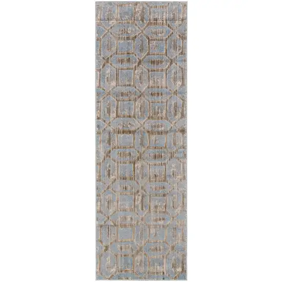 8' Blue Taupe And Ivory Floral Distressed Stain Resistant Runner Rug Photo 5