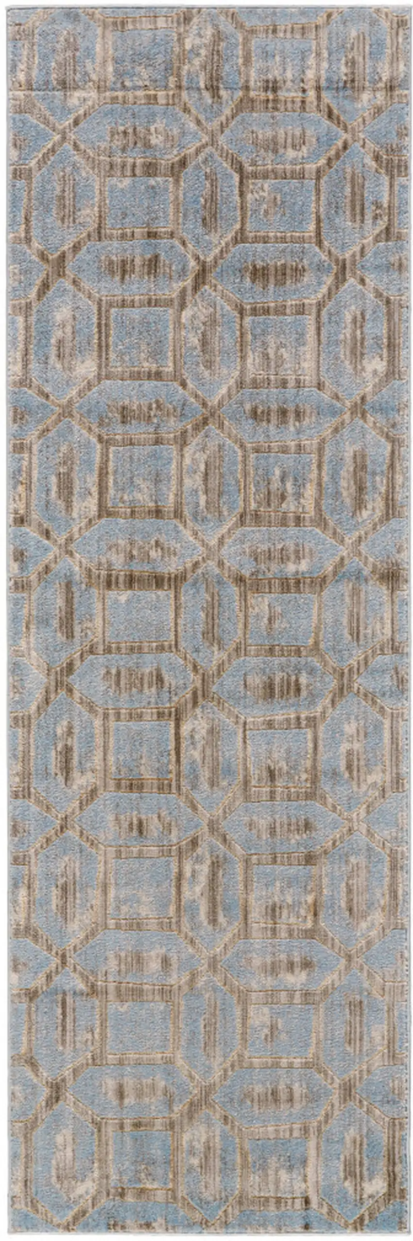 8' Blue Taupe And Ivory Floral Distressed Stain Resistant Runner Rug Photo 5