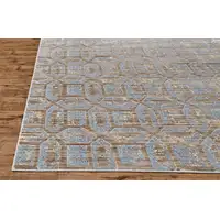 Photo of 8' Blue Taupe And Ivory Floral Distressed Stain Resistant Runner Rug