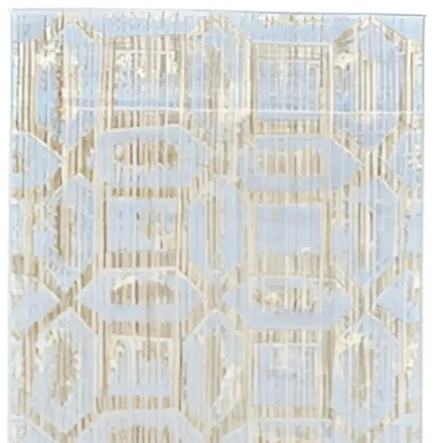 8' Blue Taupe And Ivory Floral Distressed Stain Resistant Runner Rug Photo 1