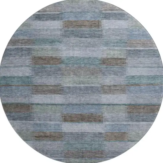 8' Blue Teal And Brown Striped Washable Round Rug With UV Protection Photo 3