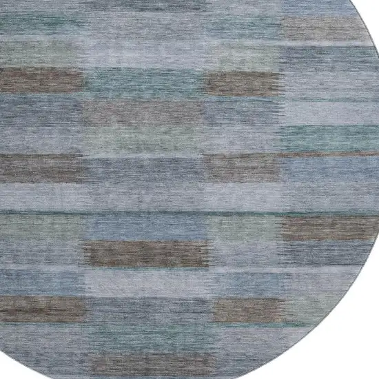 8' Blue Teal And Brown Striped Washable Round Rug With UV Protection Photo 2