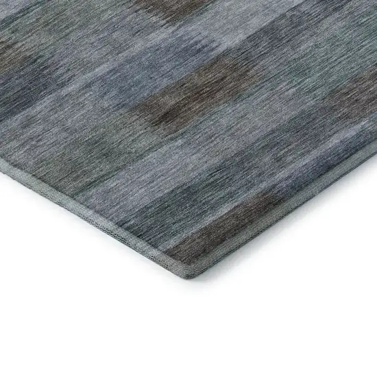 8' Blue Teal And Brown Striped Washable Round Rug With UV Protection Photo 6