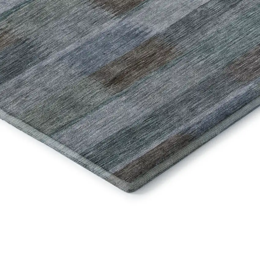 8' Blue Teal And Brown Striped Washable Round Rug With UV Protection Photo 6