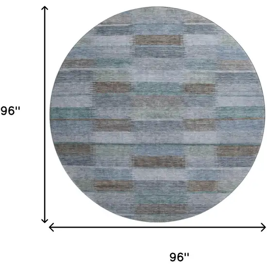 8' Blue Teal And Brown Striped Washable Round Rug With UV Protection Photo 9