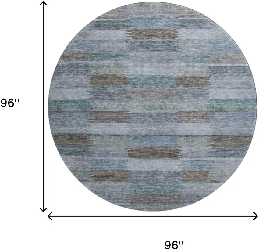 8' Blue Teal And Brown Striped Washable Round Rug With UV Protection Photo 9