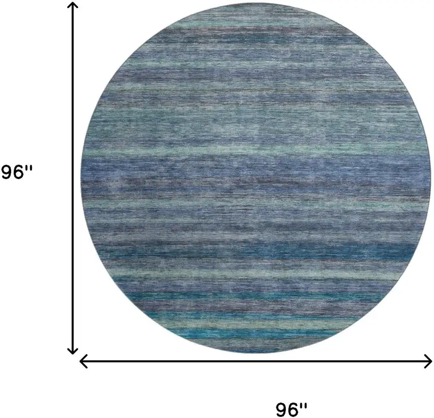 8' Blue Teal And Gray Striped Washable Round Rug With UV Protection Photo 9