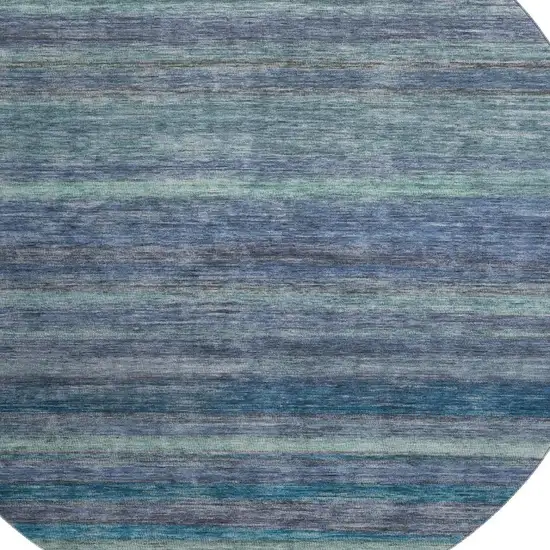 8' Blue Teal And Gray Striped Washable Round Rug With UV Protection Photo 2