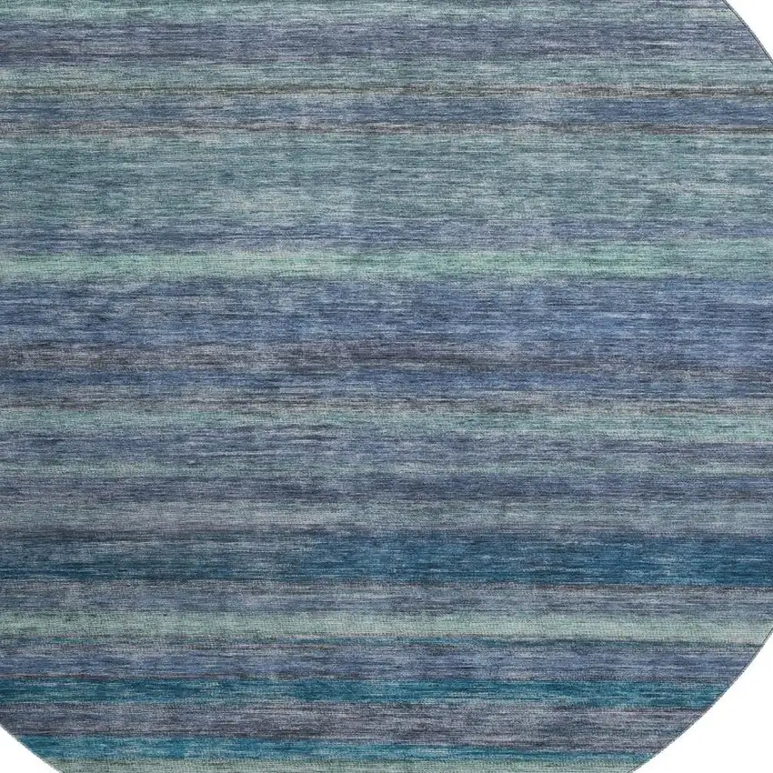 8' Blue Teal And Gray Striped Washable Round Rug With UV Protection Photo 2