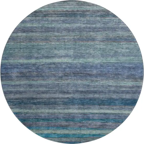 8' Blue Teal And Gray Striped Washable Round Rug With UV Protection Photo 1