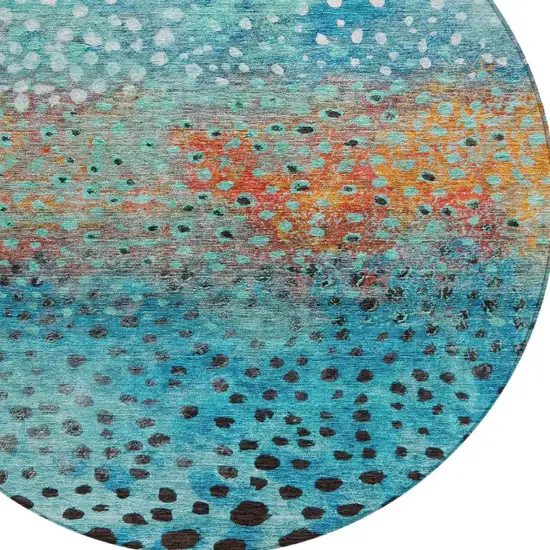 8' Blue Terra Cotta And Black Round Abstract Washable Indoor Outdoor Area Rug Photo 6