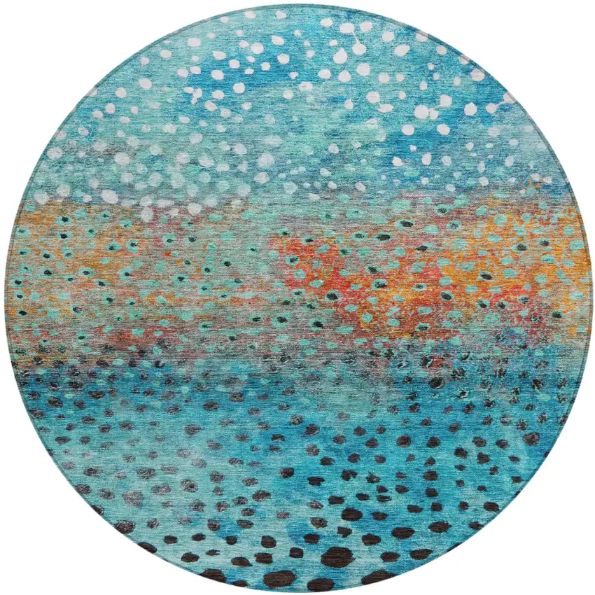 8' Blue Terra Cotta And Black Round Abstract Washable Indoor Outdoor Area Rug Photo 2