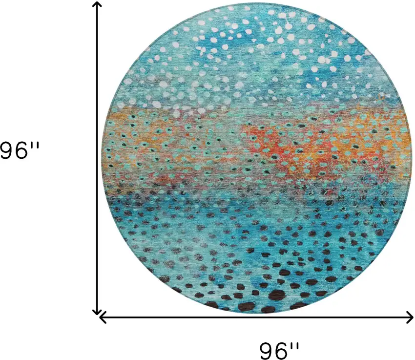8' Blue Terra Cotta And Black Round Abstract Washable Indoor Outdoor Area Rug Photo 8