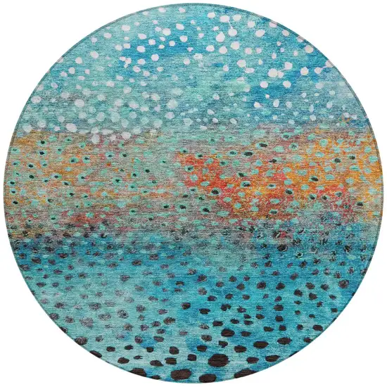 8' Blue Terra Cotta And Black Round Abstract Washable Indoor Outdoor Area Rug Photo 7
