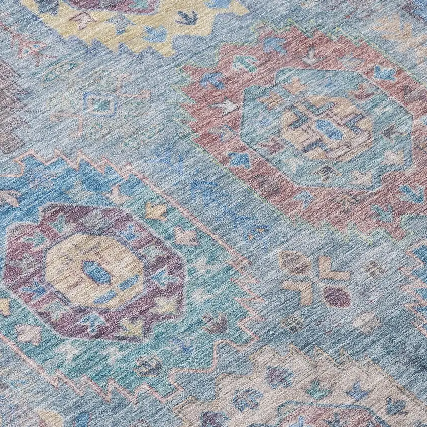 8' Blue Wheat And Copper Round Medallion Washable Indoor Outdoor Area Rug Photo 6