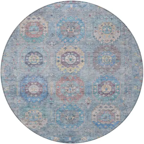 8' Blue Wheat And Copper Round Medallion Washable Indoor Outdoor Area Rug Photo 4