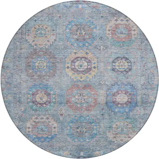 8' Blue Wheat And Copper Round Medallion Washable Indoor Outdoor Area Rug Photo 2